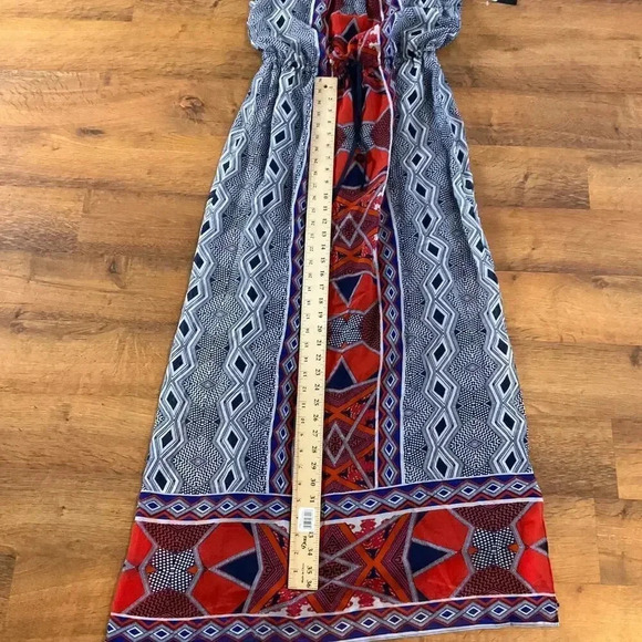 Nine West Womens Sleeveless Printed Drawstring Gathered Neck Maxi‎ Dress Sz. 4 - Picture 4 of 8